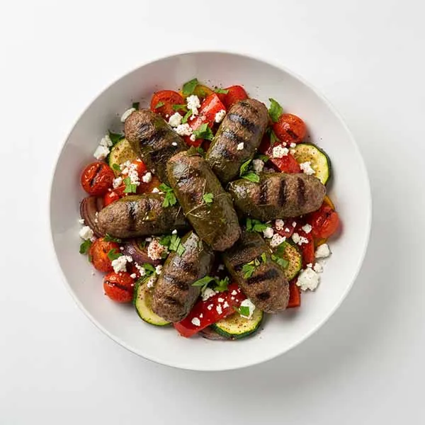 Vine Leaf Meat Kofta With Sumac Feta Vegetable